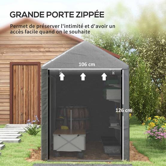 Tente de stockage toile PE extérieur abri vélos outils porte zippée 120x179x165cm gris - ComfortXL Outdoor Living - Image 8