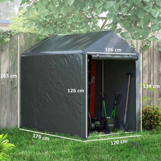 Tente de stockage toile PE extérieur abri vélos outils porte zippée 120x179x165cm gris - ComfortXL Outdoor Living - Image 5