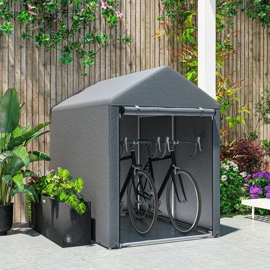 Tente de stockage toile PE extérieur abri vélos outils porte zippée 120x179x165cm gris - ComfortXL Outdoor Living - Image 9