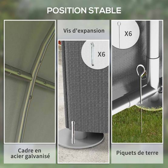 Tente de stockage toile PE extérieur abri vélos outils porte zippée 120x179x165cm gris - ComfortXL Outdoor Living - Image 7