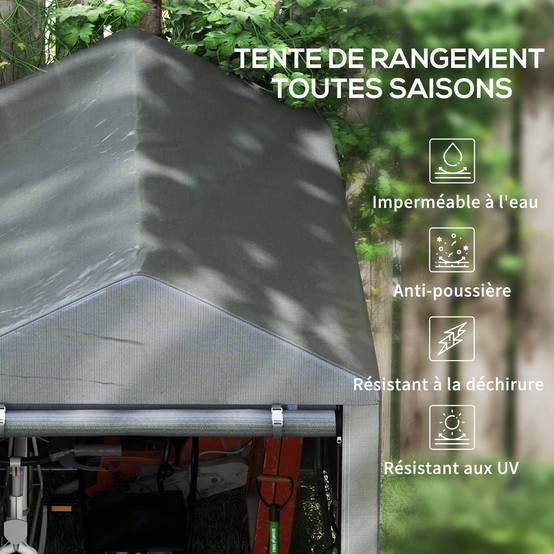 Tente de stockage toile PE extérieur abri vélos outils porte zippée 120x179x165cm gris - ComfortXL Outdoor Living - Image 6