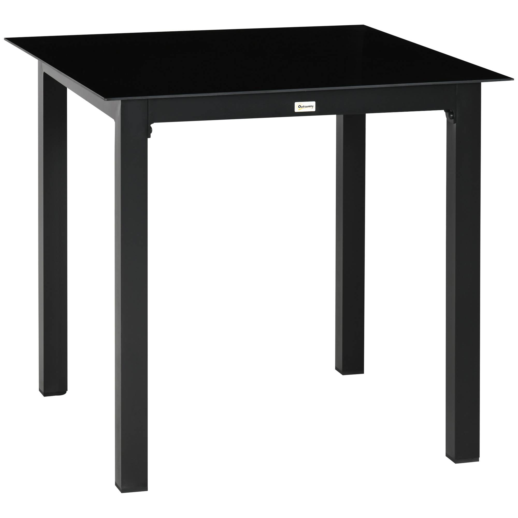 Table carrée verre trempé aluminium noir 80x80x74cm, 4 personnes jardin balcon - Image 1