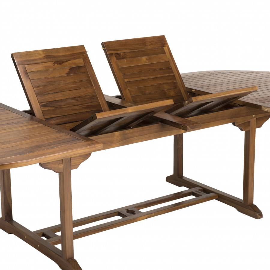 Macabane - HANNA - Salon de jardin en bois teck huilé 10/12 personnes - 1 table ovale extensible 200/300*120 cm et 8 fauteuils empilables - Imagen 5