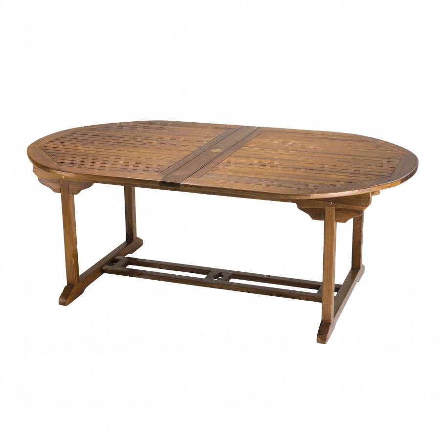 Macabane - HANNA - Salon de jardin en bois teck huilé 10/12 personnes - 1 table ovale extensible 200/300*120 cm et 8 fauteuils empilables - Imagen 3