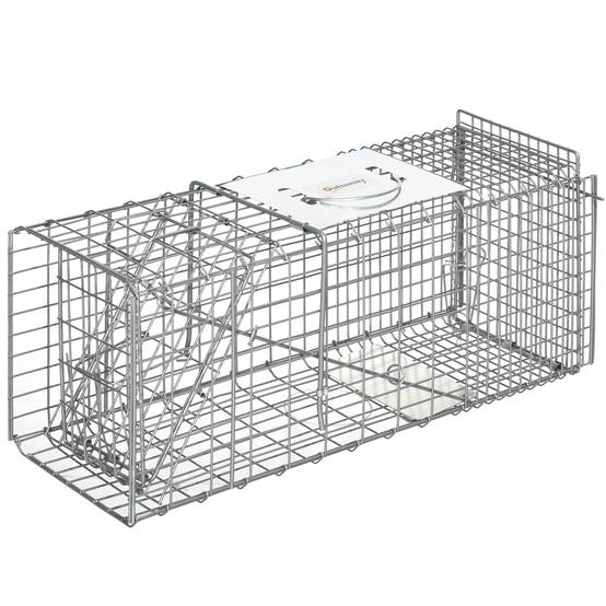 Cage de capture pliable pour animaux vivants, 66 x 24 x 30,5 cm, en fil de fer, avec porte et poignée, pour lapins, couleur argent. - Image 1
