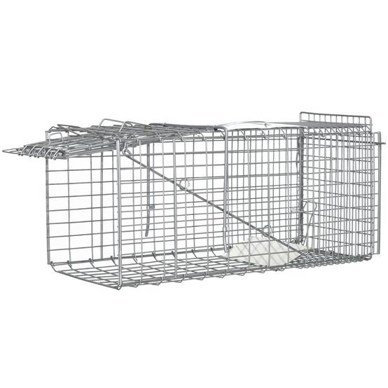 Cage de capture pliable pour animaux vivants, 66 x 24 x 30,5 cm, en fil de fer, avec porte et poignée, pour lapins, couleur argent. - Image 2