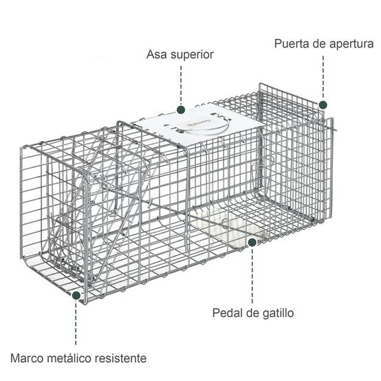 Cage de capture pliable pour animaux vivants, 66 x 24 x 30,5 cm, en fil de fer, avec porte et poignée, pour lapins, couleur argent. - Image 8