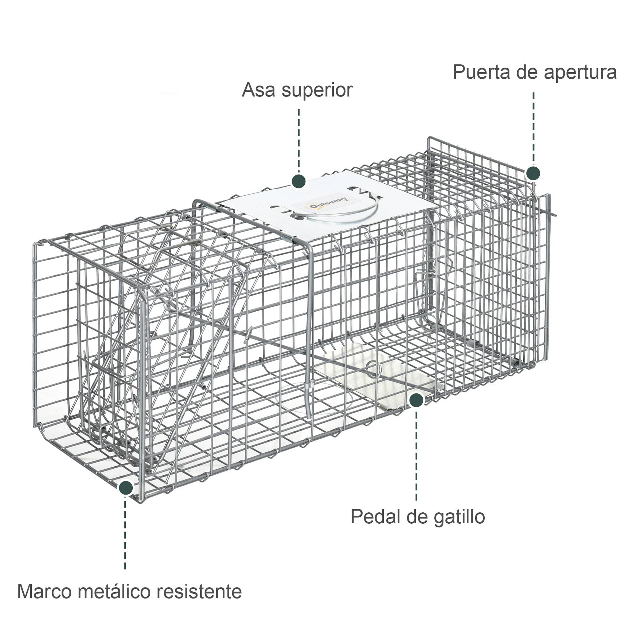 Cage de capture pliable pour animaux vivants, 66 x 24 x 30,5 cm, en fil de fer, avec porte et poignée, pour lapins, couleur argent. - Image 8