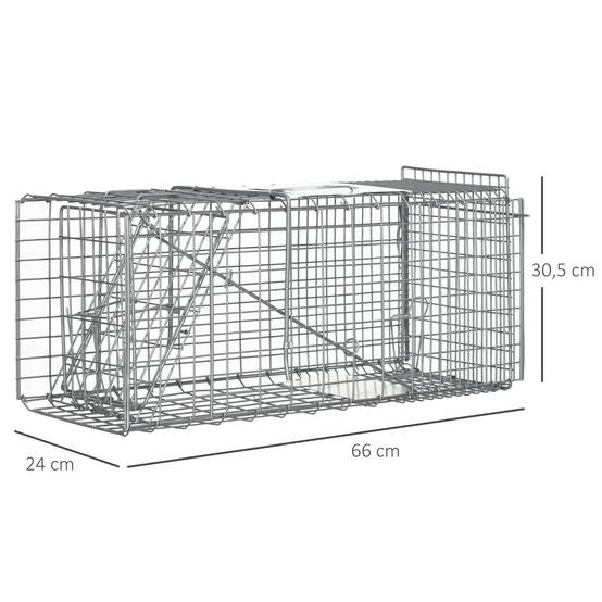 Cage de capture pliable pour animaux vivants, 66 x 24 x 30,5 cm, en fil de fer, avec porte et poignée, pour lapins, couleur argent. - Image 5