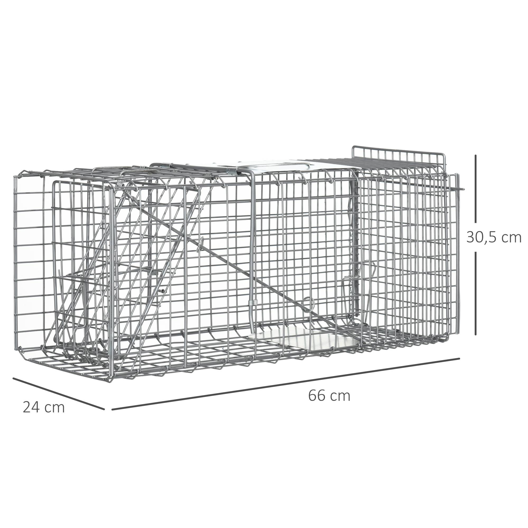 Cage de capture pliable pour animaux vivants, 66 x 24 x 30,5 cm, en fil de fer, avec porte et poignée, pour lapins, couleur argent. - Image 5