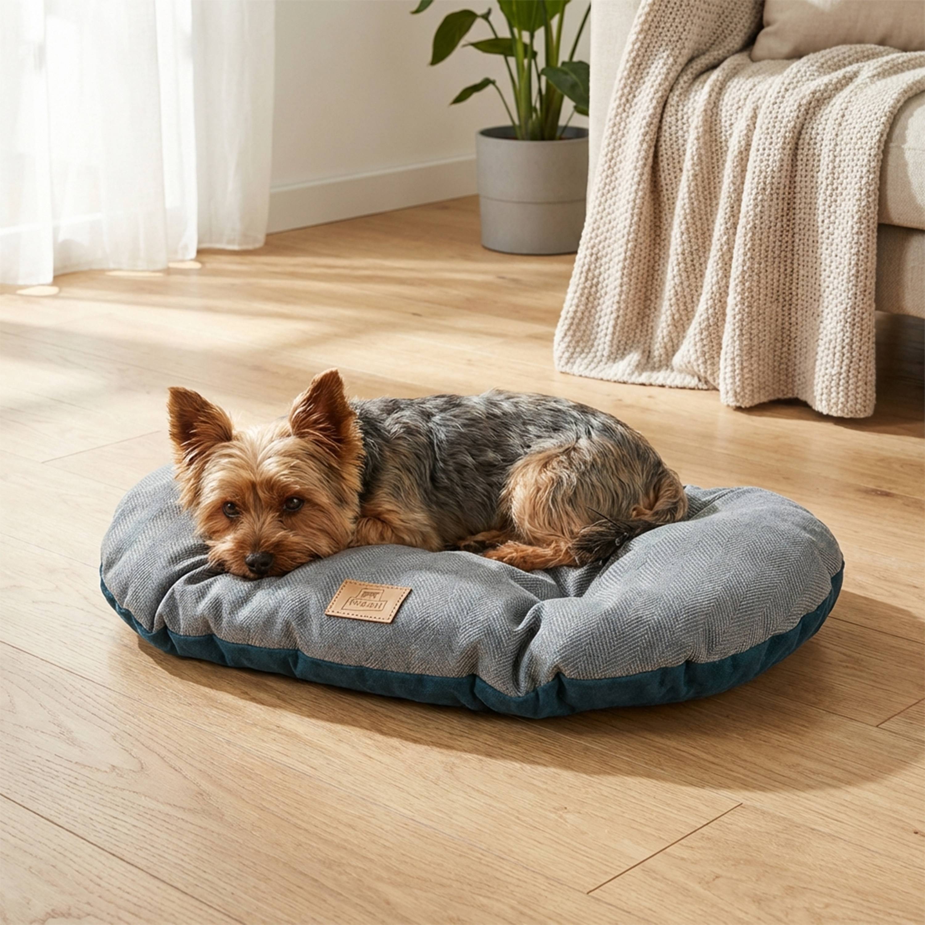 Ferplast - Coussin pour chiens et chats STUART 55/4, double-face, tweed, velours doux, lavable, Bleu - Imagen 4