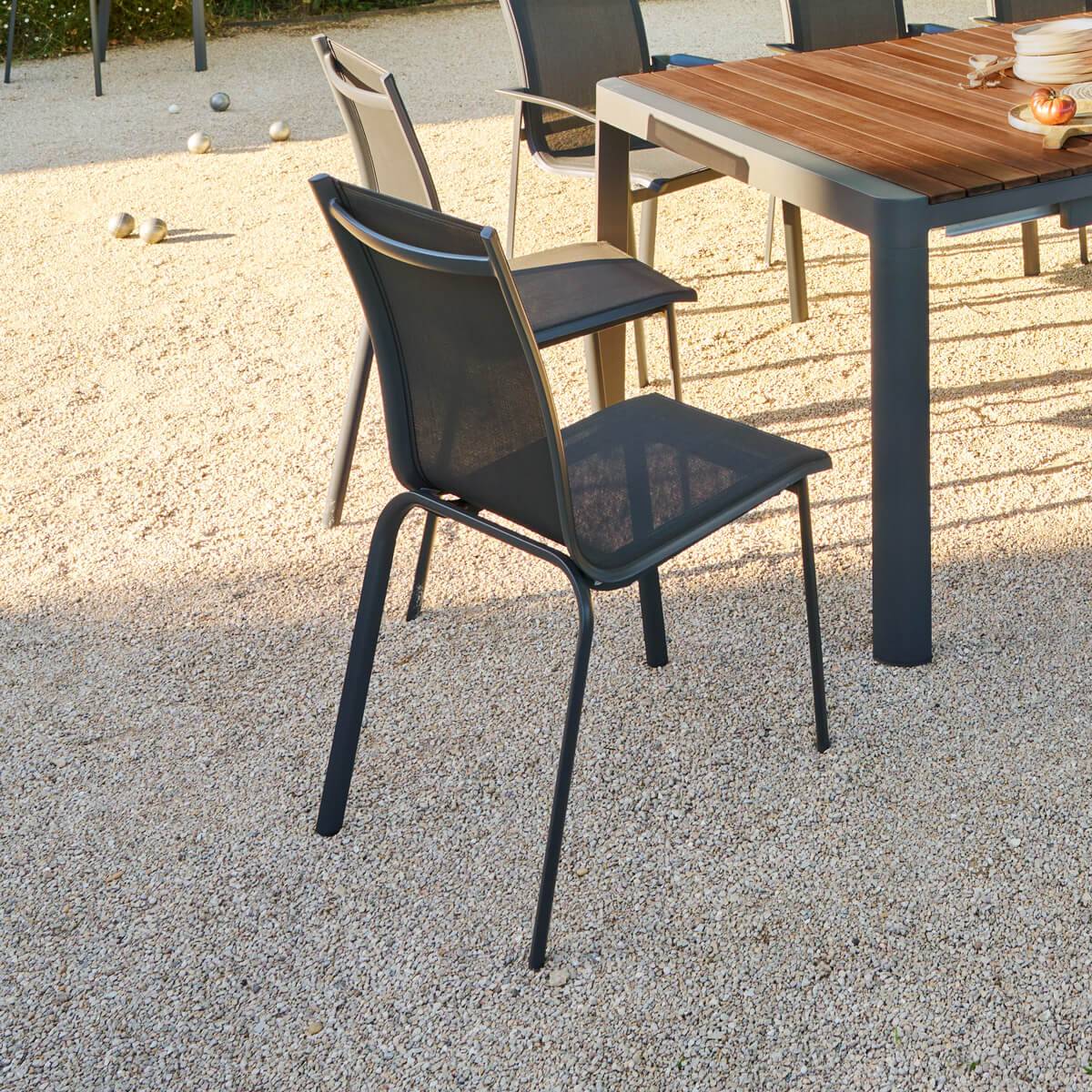 Hesperide - Chaise de jardin empilable "Axant" anthracite & graphite en aluminium traité époxy Hespéride - Image 1