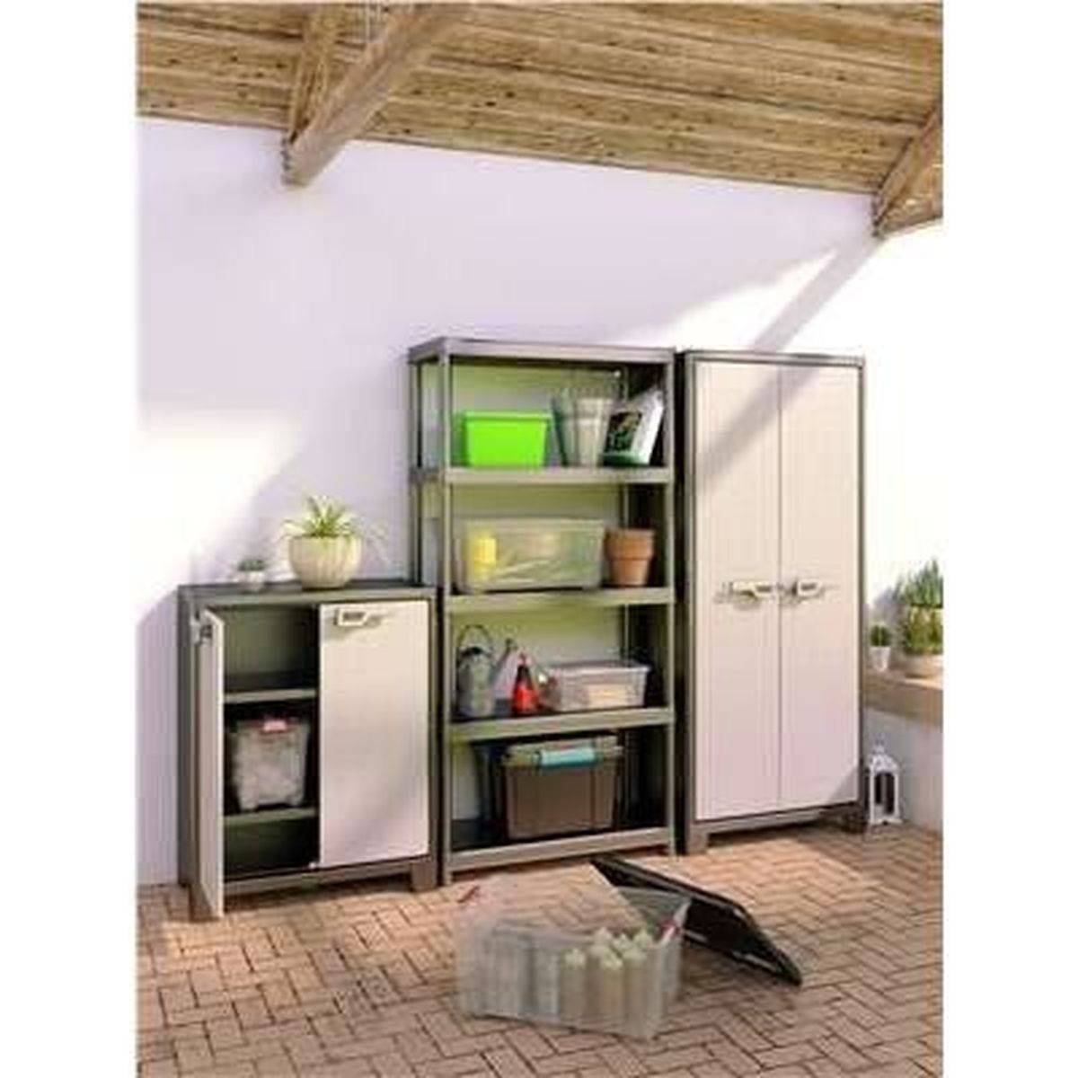 Keter - Armoire de rangement plastique TITAN gris/noir 182 x 80 x 44 cm, 5 demi-tablettes réglables - KETER - Image 2