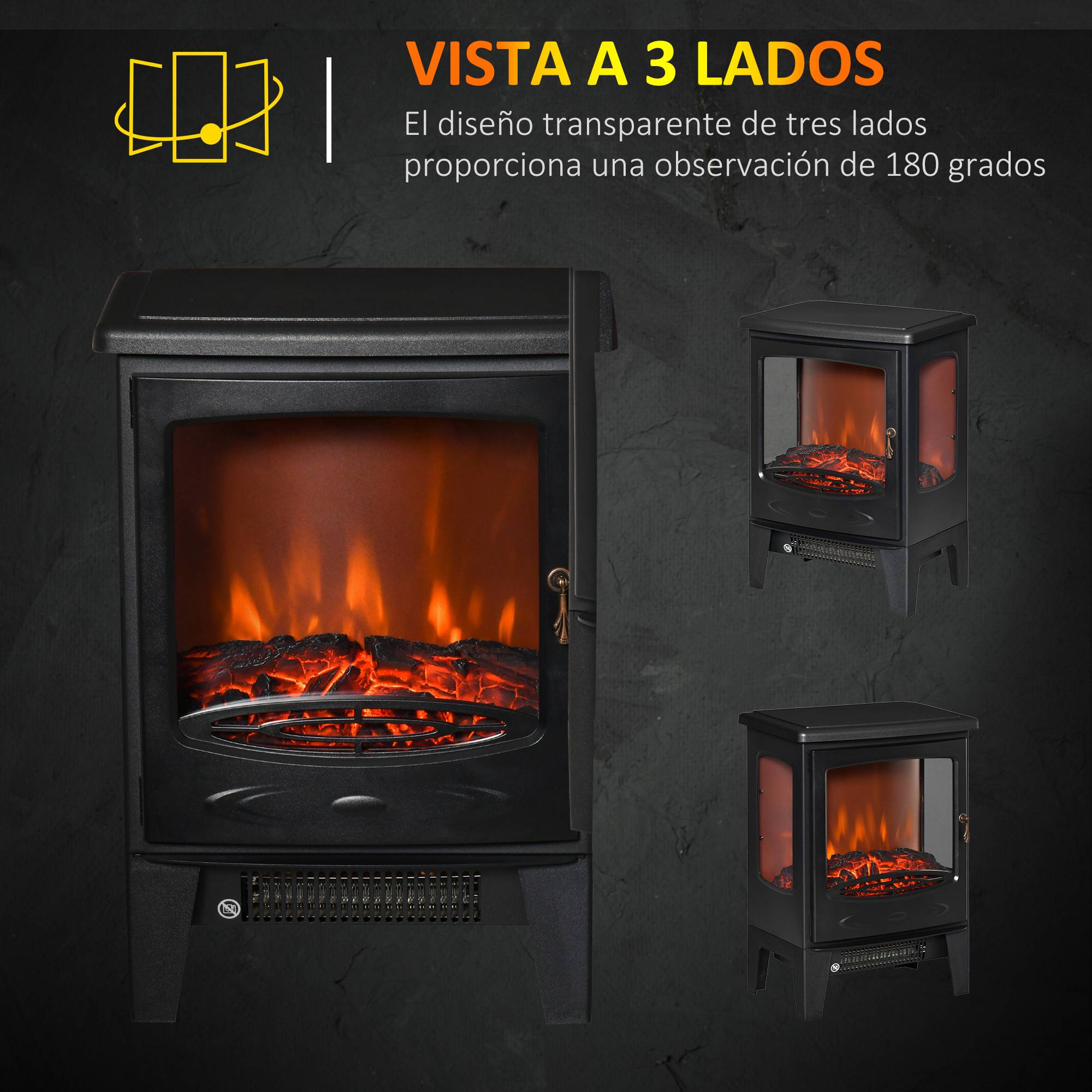 Cheminée électrique 900W/1800W effet flamme température réglable et protection anti-surchauffe noir - Image 6