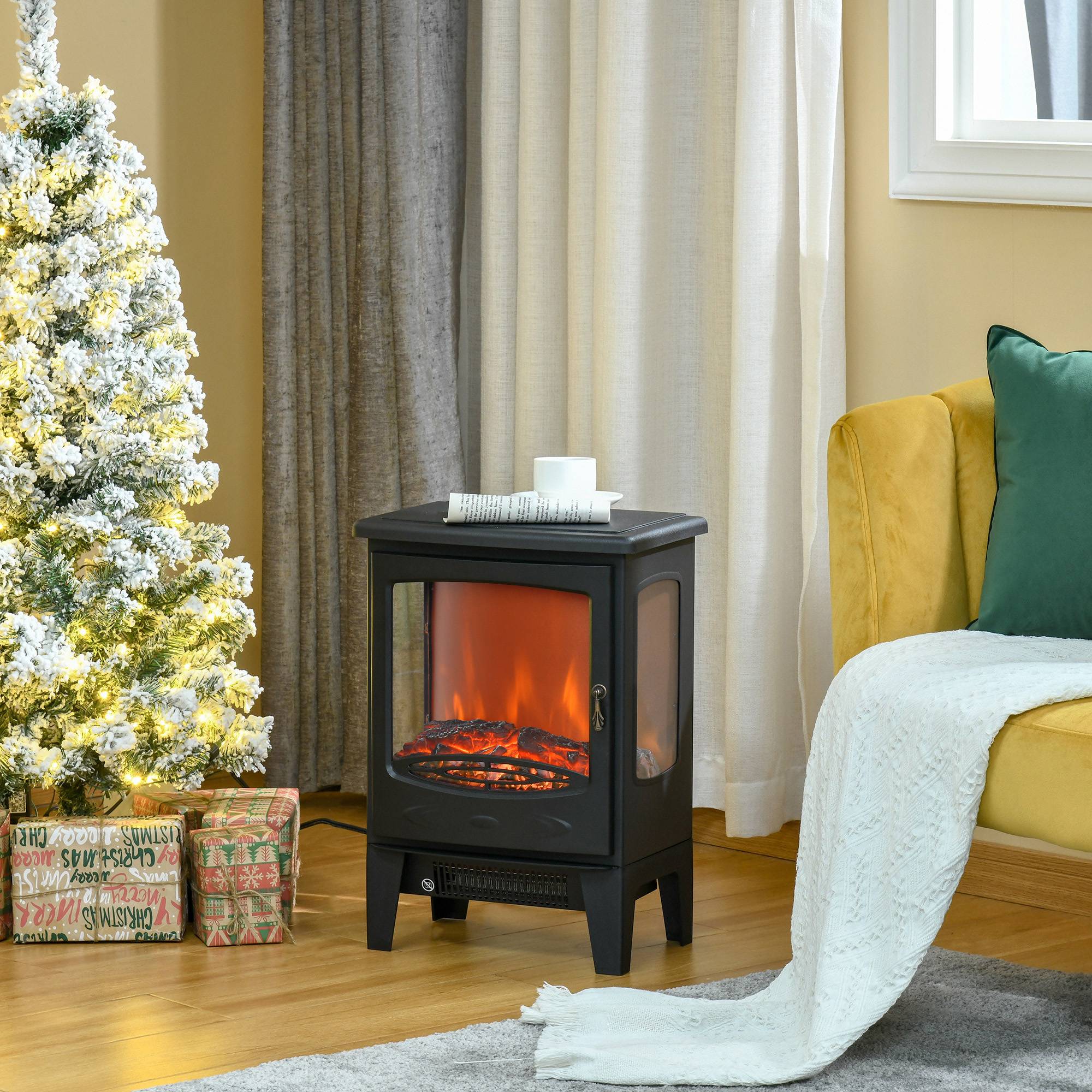 Cheminée électrique 900W/1800W effet flamme température réglable et protection anti-surchauffe noir - Image 3