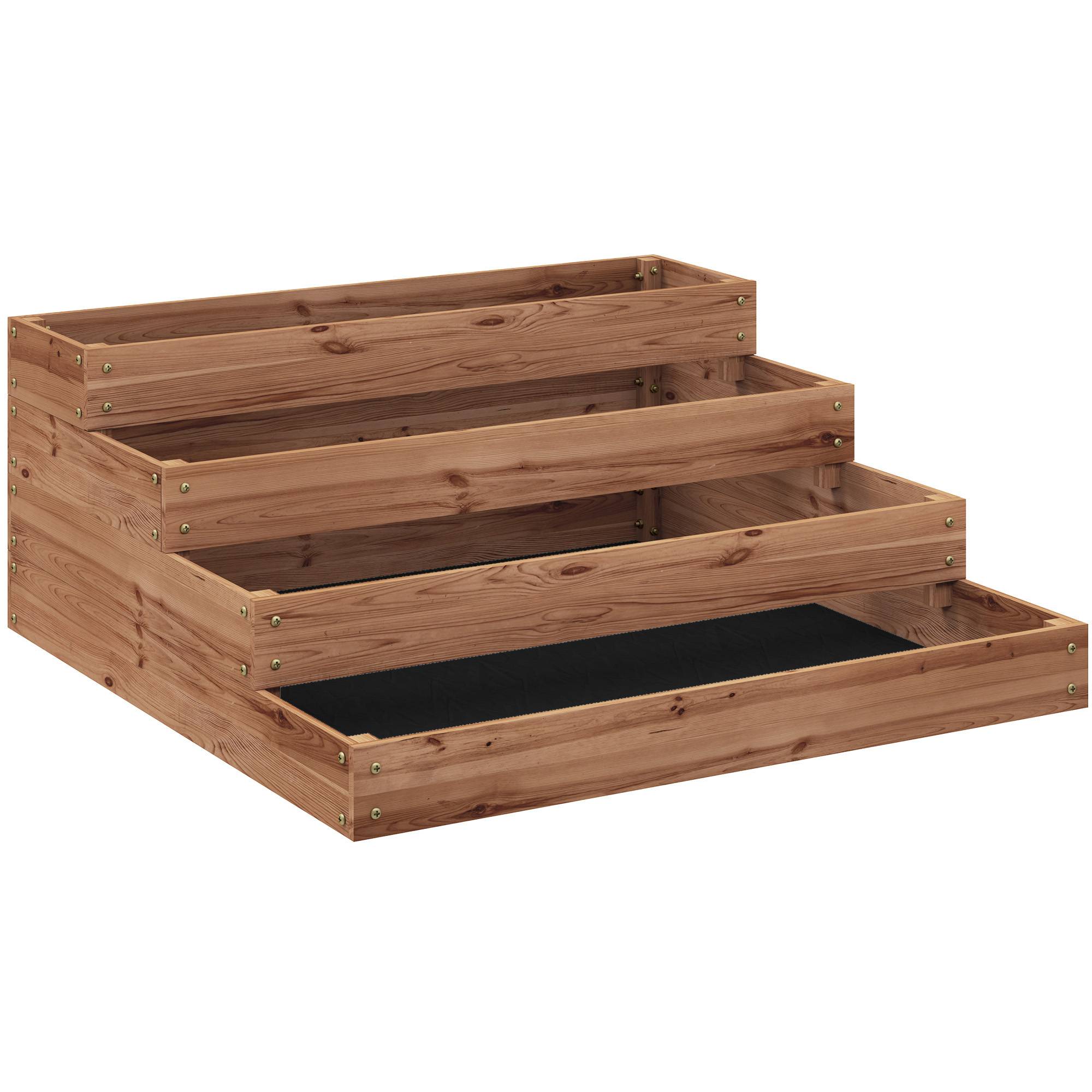 potager surélevé 4 niveaux bois sapin fond ouvert 113x113x46 jardin potager marron - Image 2