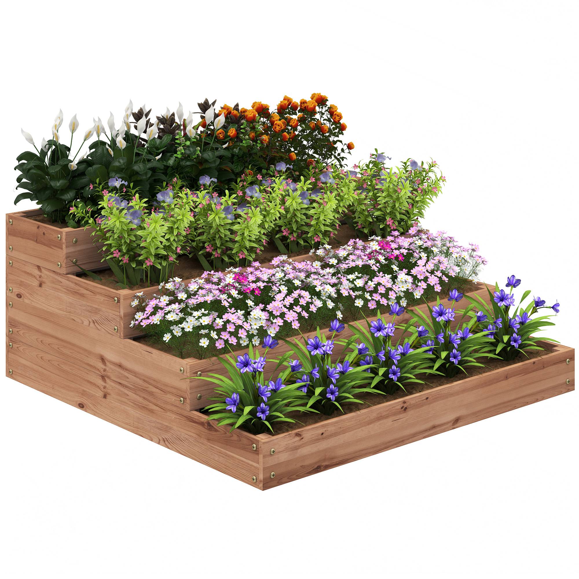 potager surélevé 4 niveaux bois sapin fond ouvert 113x113x46 jardin potager marron - Image 1