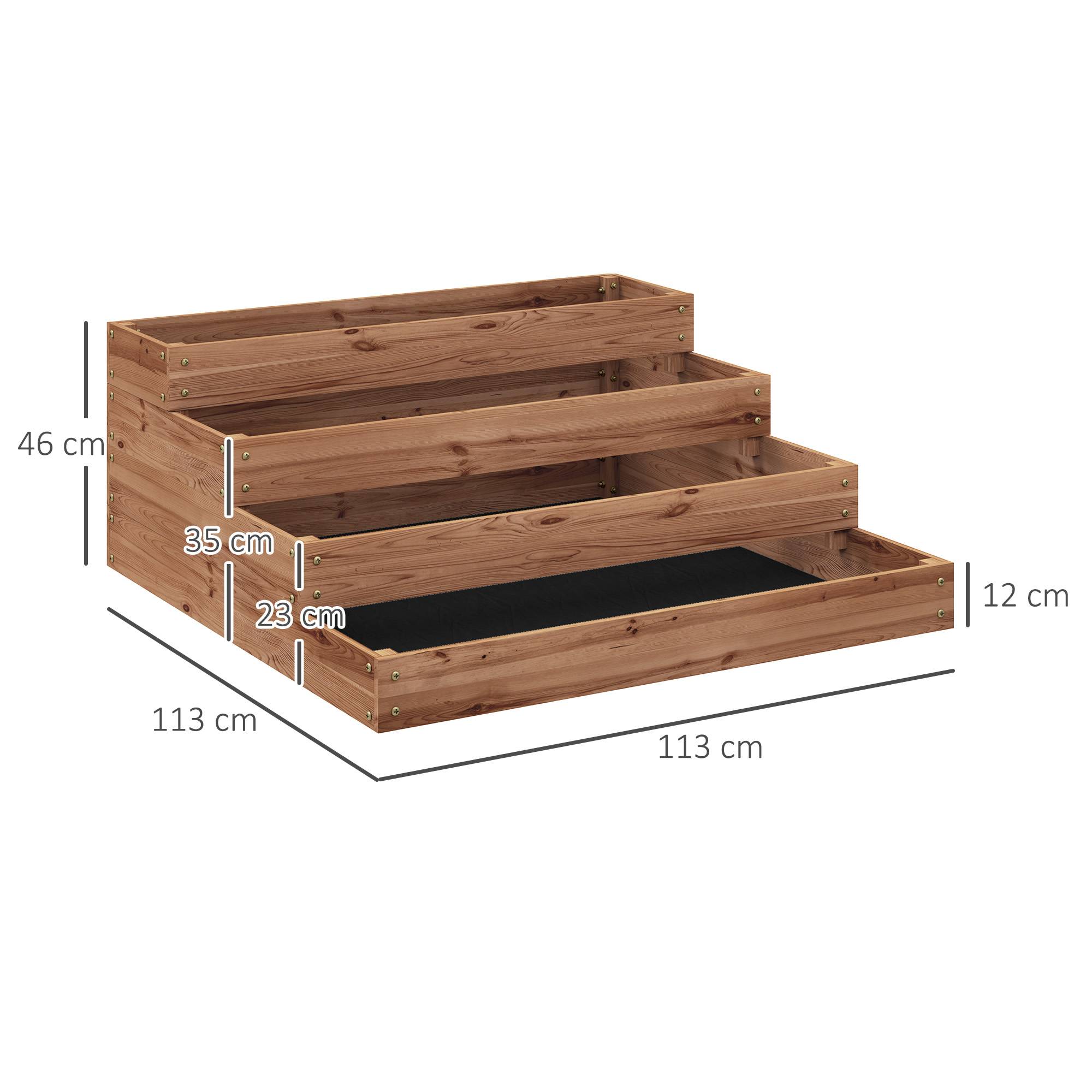 potager surélevé 4 niveaux bois sapin fond ouvert 113x113x46 jardin potager marron - Image 5