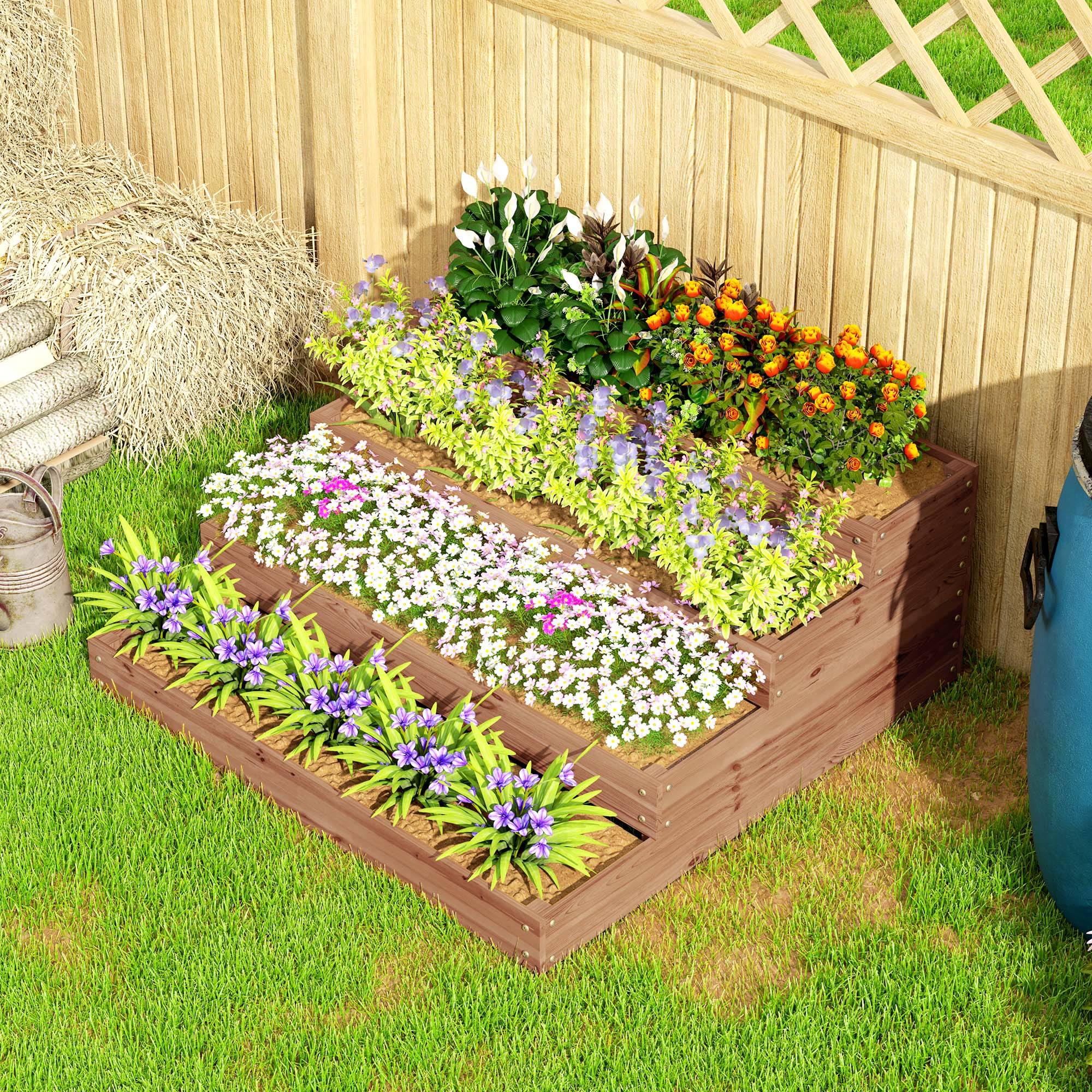 potager surélevé 4 niveaux bois sapin fond ouvert 113x113x46 jardin potager marron - Image 10