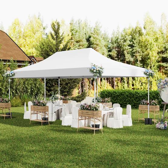 Tonnelle de Jardin 3x6M avec 6 Parois Latérales Amovibles Tente de Reception Escamotable avec Sac de Transport Protection Solaire Blanc F359R - Image 3