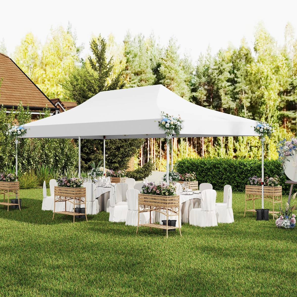 Tonnelle de Jardin 3x6M avec 6 Parois Latérales Amovibles Tente de Reception Escamotable avec Sac de Transport Protection Solaire Blanc F359R - Image 3