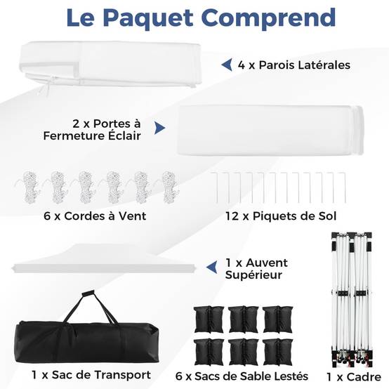 Tonnelle de Jardin 3x6M avec 6 Parois Latérales Amovibles Tente de Reception Escamotable avec Sac de Transport Protection Solaire Blanc F359R - Image 5