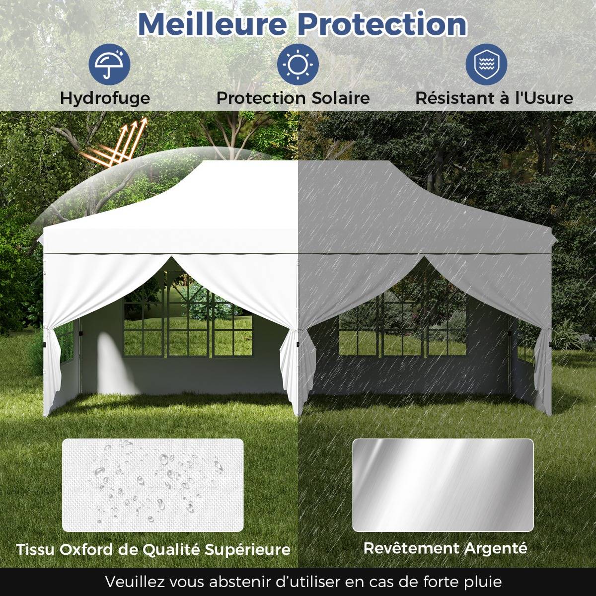Tonnelle de Jardin 3x6M avec 6 Parois Latérales Amovibles Tente de Reception Escamotable avec Sac de Transport Protection Solaire Blanc F359R - Image 7