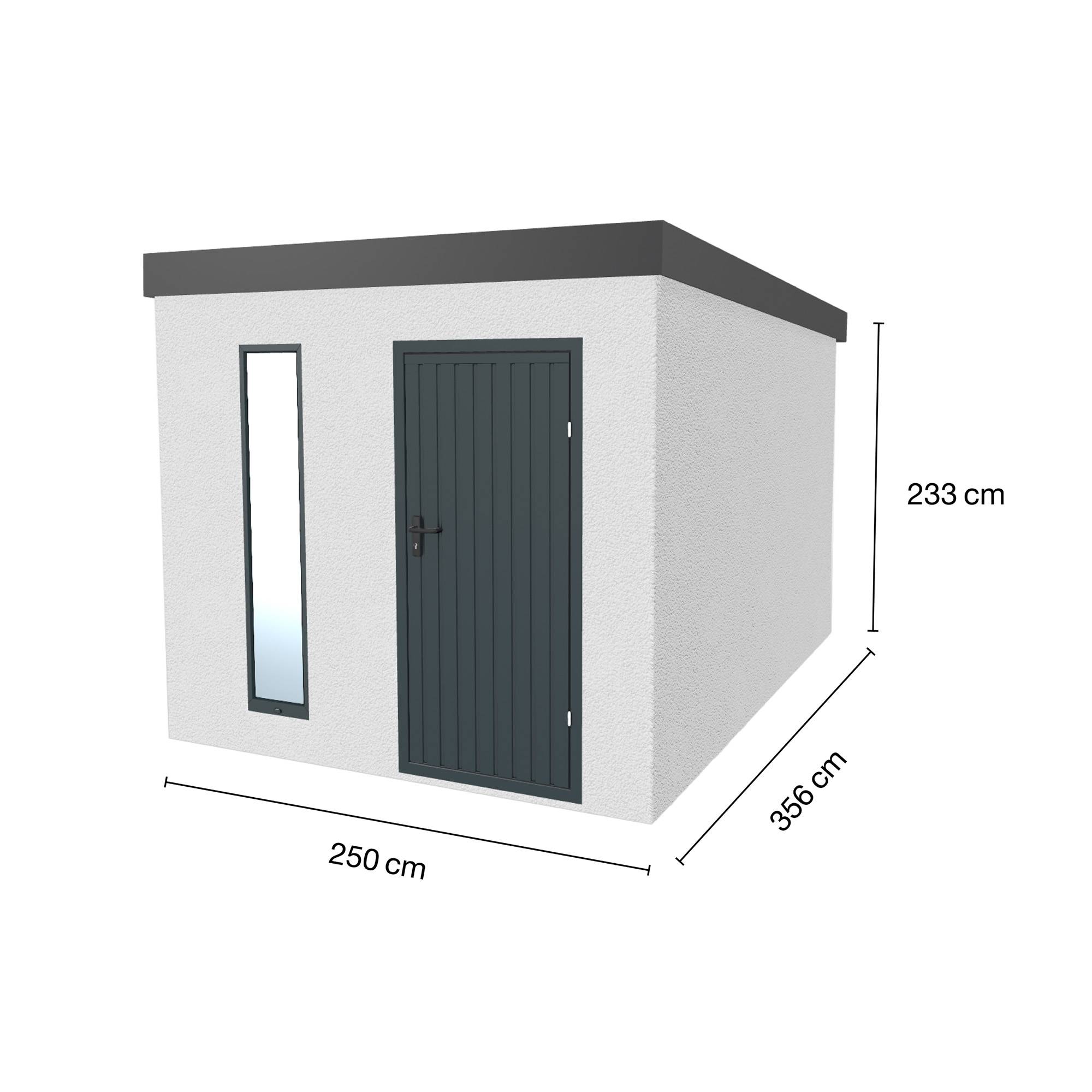 Abri de jardin en métal 8.9m² 2,5 x 3,56m finition crépi blanc