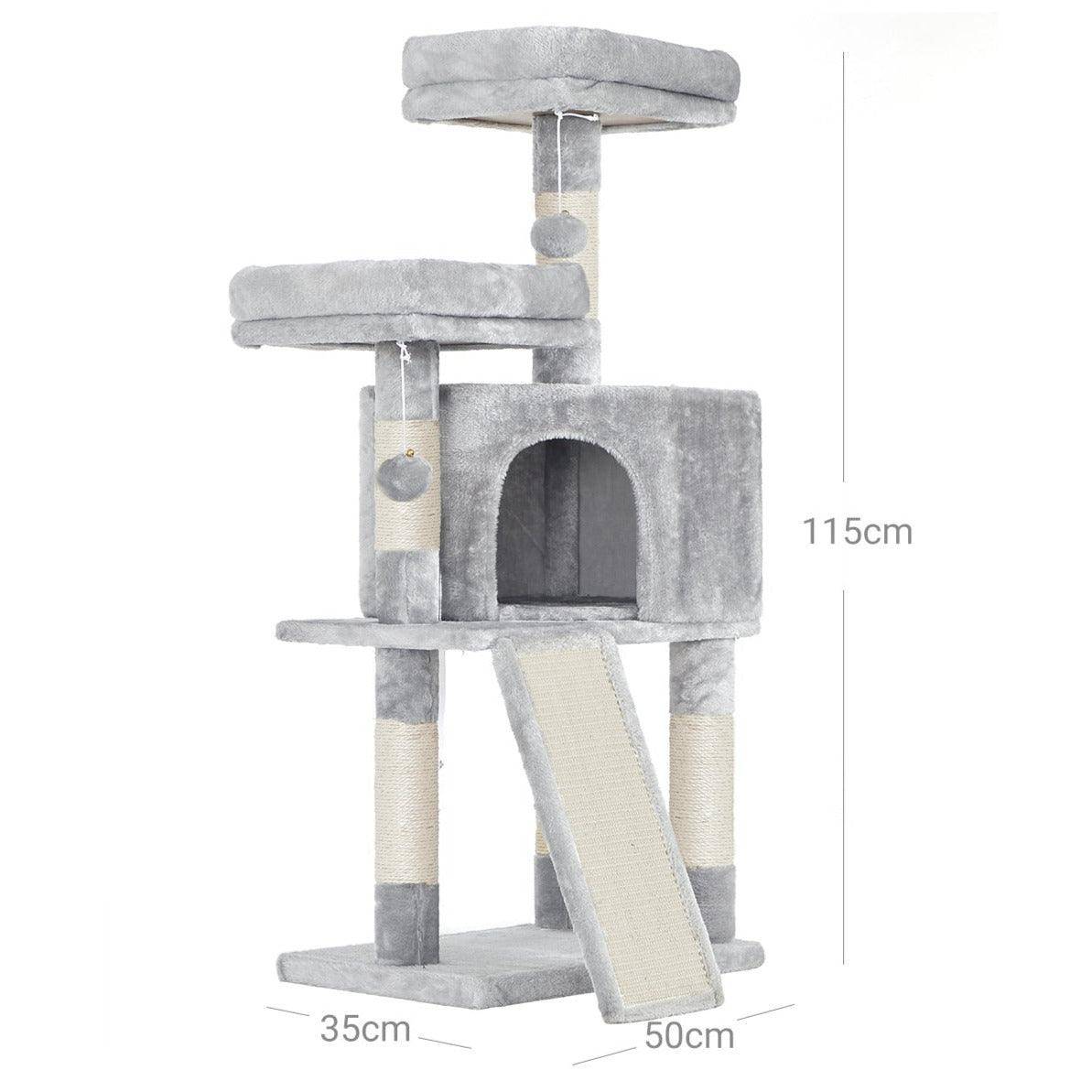 Helloshop26 - Arbre à chat tour poteaux à gratter 115 cm gris clair - Imagen 2