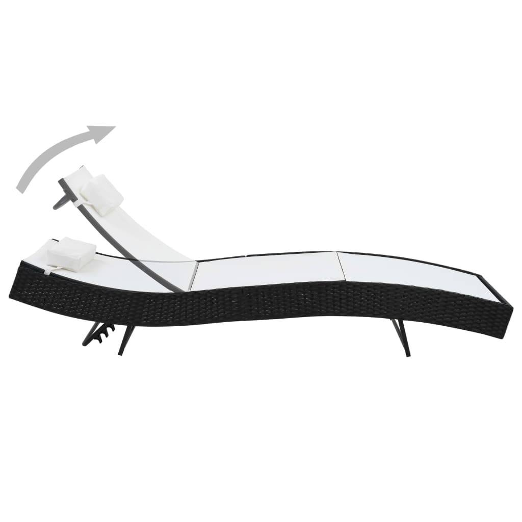 Helloshop26 - Lot de 2 transats chaise longue bain de soleil lit de jardin terrasse meuble d'extérieur et table résine tressée et textilène noir - Imagen 5