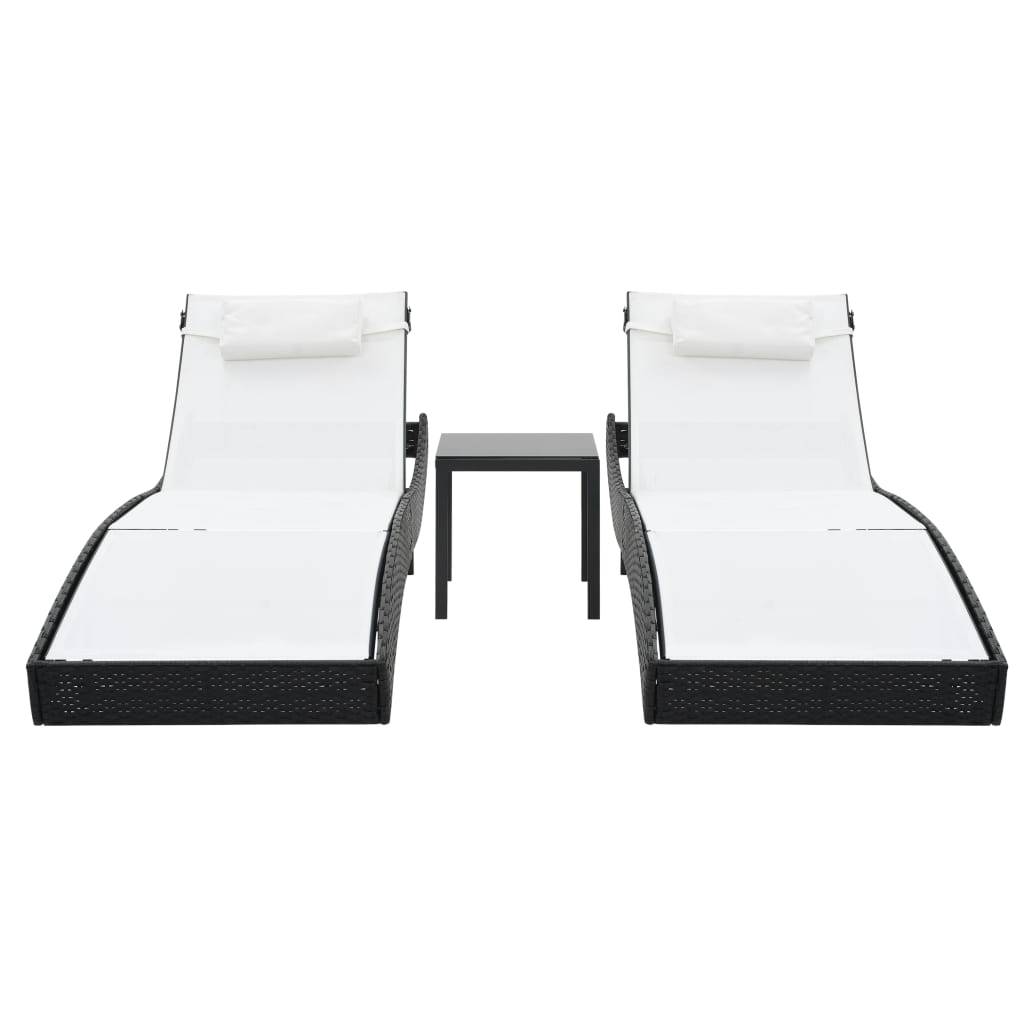 Helloshop26 - Lot de 2 transats chaise longue bain de soleil lit de jardin terrasse meuble d'extérieur et table résine tressée et textilène noir - Imagen 2