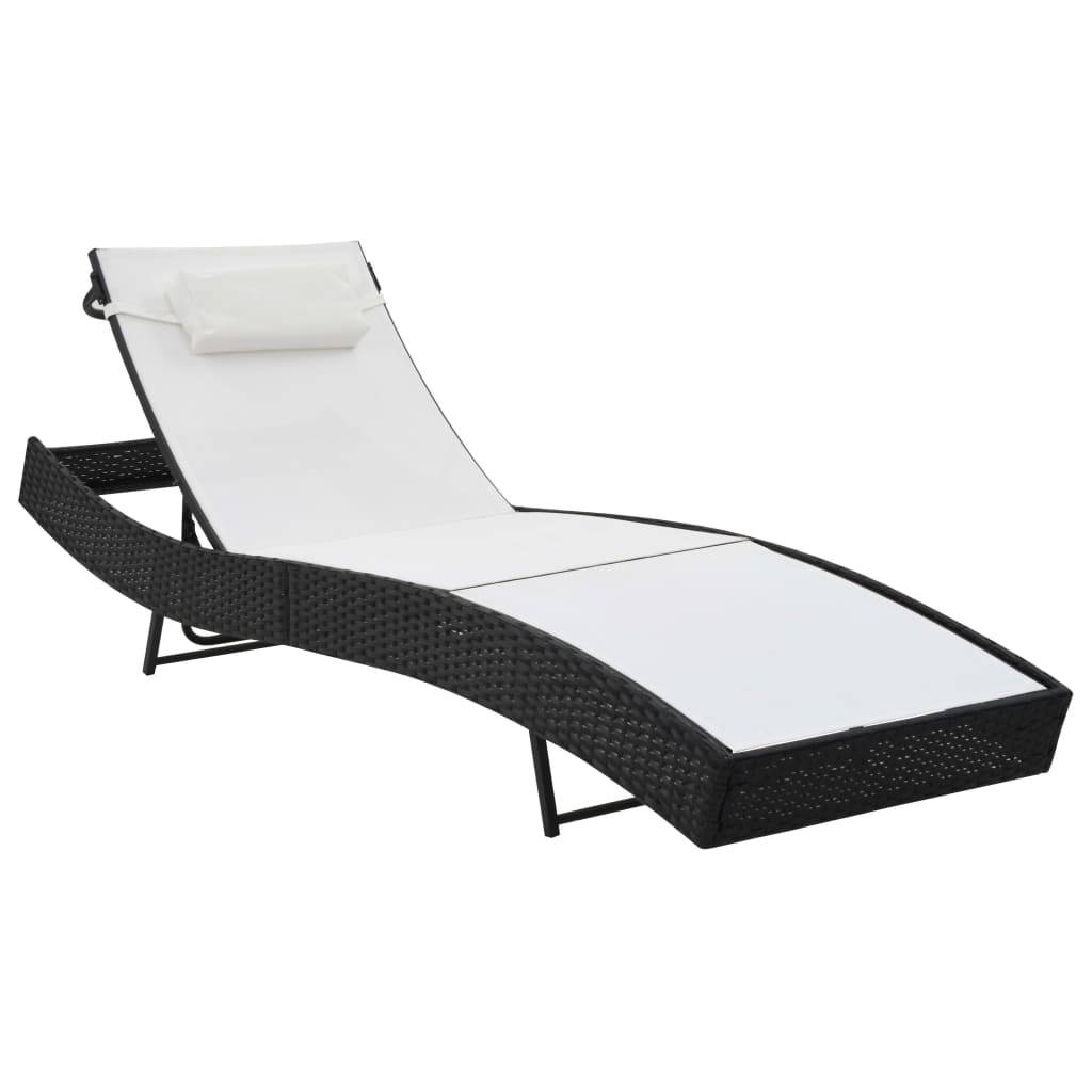 Helloshop26 - Lot de 2 transats chaise longue bain de soleil lit de jardin terrasse meuble d'extérieur et table résine tressée et textilène noir - Imagen 4