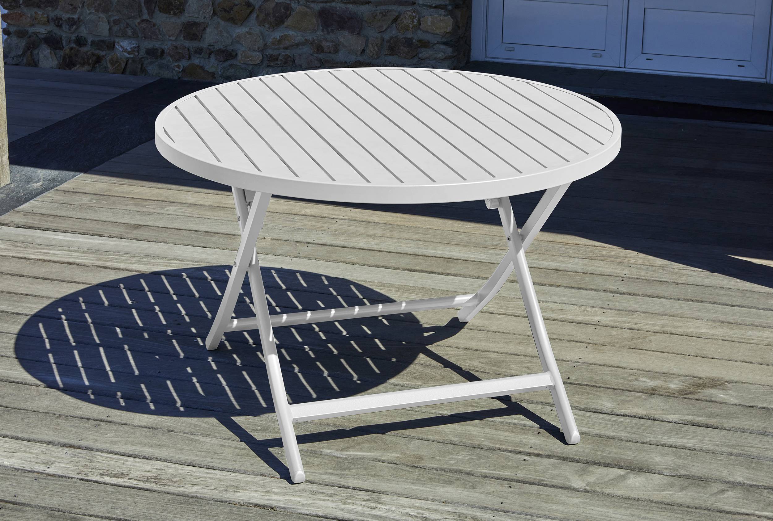 City Garden - Table de jardin ronde pliante en aluminium - Gris clair - MARIUS - Image 1