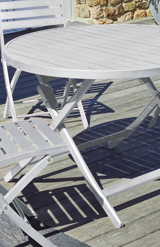 City Garden - Table de jardin ronde pliante en aluminium - Gris clair - MARIUS - Image 4
