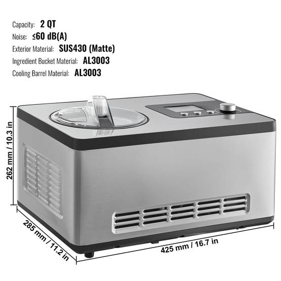 Vevor - VEVOR Sorbetière Automatique Professionnelle 2 L 180 W, Ecran LCD, Préparation Rapide sans Pré-congélation. - Image 7