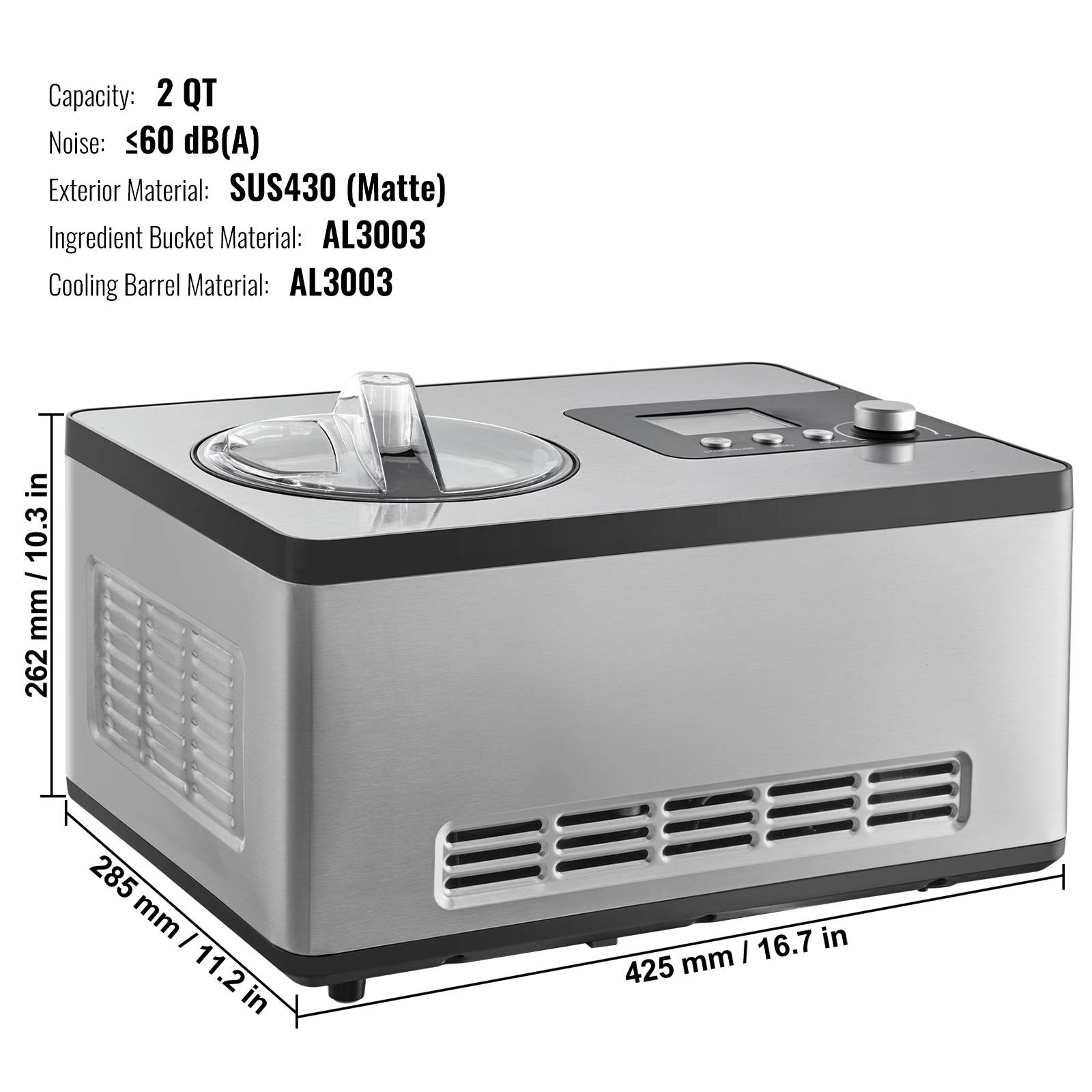 Vevor - VEVOR Sorbetière Automatique Professionnelle 2 L 180 W, Ecran LCD, Préparation Rapide sans Pré-congélation. - Image 7