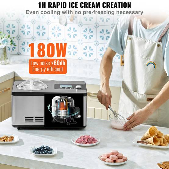 Vevor - VEVOR Sorbetière Automatique Professionnelle 2 L 180 W, Ecran LCD, Préparation Rapide sans Pré-congélation. - Image 4