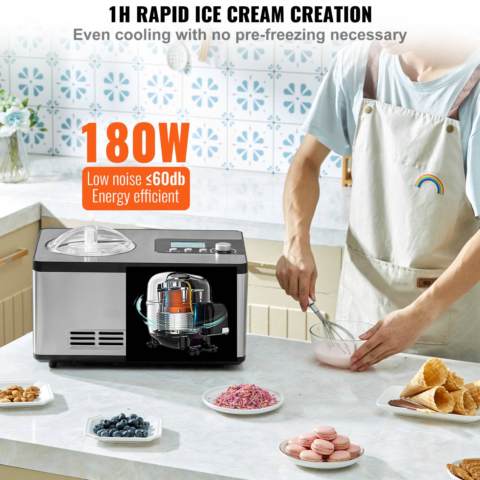 Vevor - VEVOR Sorbetière Automatique Professionnelle 2 L 180 W, Ecran LCD, Préparation Rapide sans Pré-congélation. - Image 4