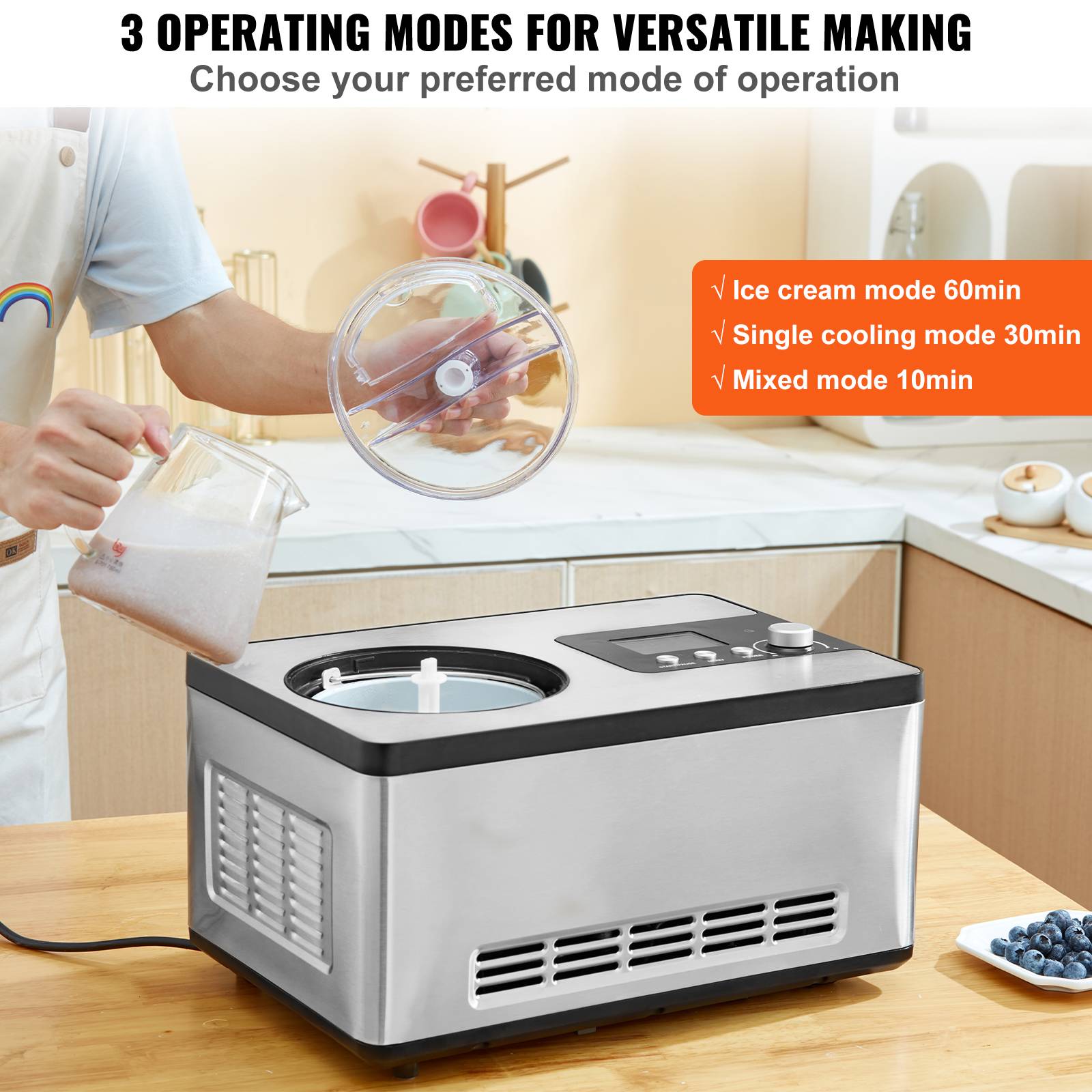 Vevor - VEVOR Sorbetière Automatique Professionnelle 2 L 180 W, Ecran LCD, Préparation Rapide sans Pré-congélation. - Image 3