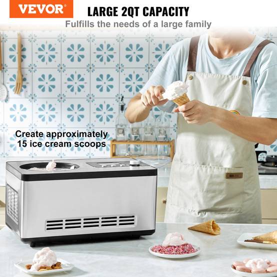 Vevor - VEVOR Sorbetière Automatique Professionnelle 2 L 180 W, Ecran LCD, Préparation Rapide sans Pré-congélation. - Image 2