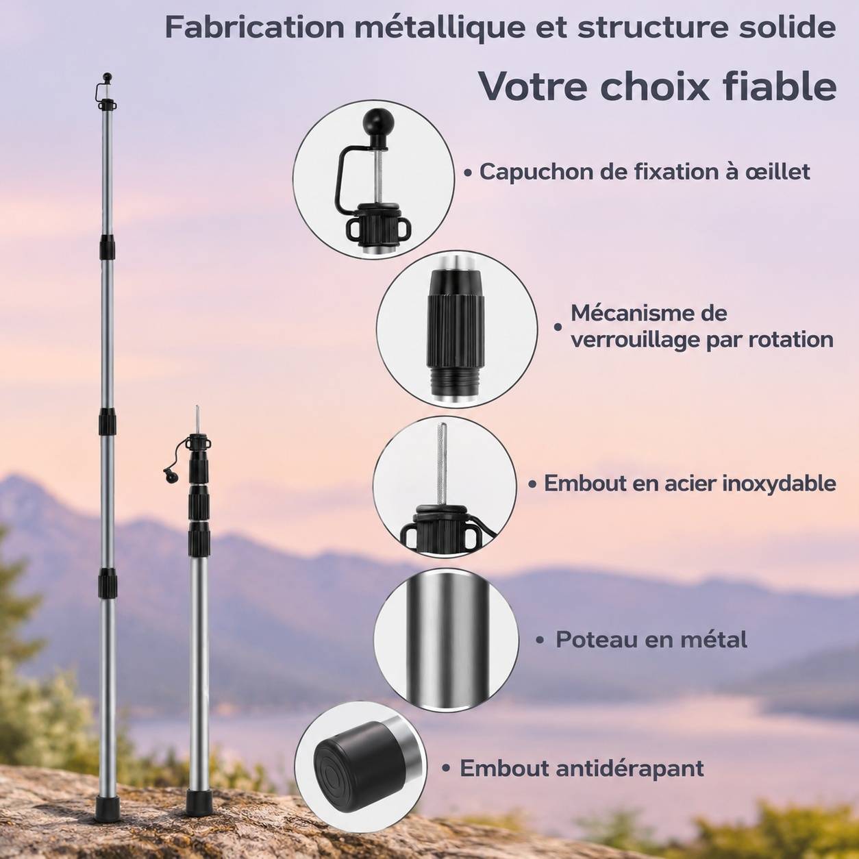 Mâts Télescopiques Réglables pour Tente et Auvent en Aluminium - Image 7