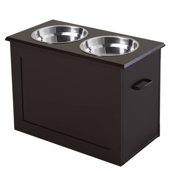 Gamelle surélevée pour grands chiens avec 2 gamelles de 2000 ml et rangement dissimulé, 60 x 30 x 41 cm, marron foncé - Image 2