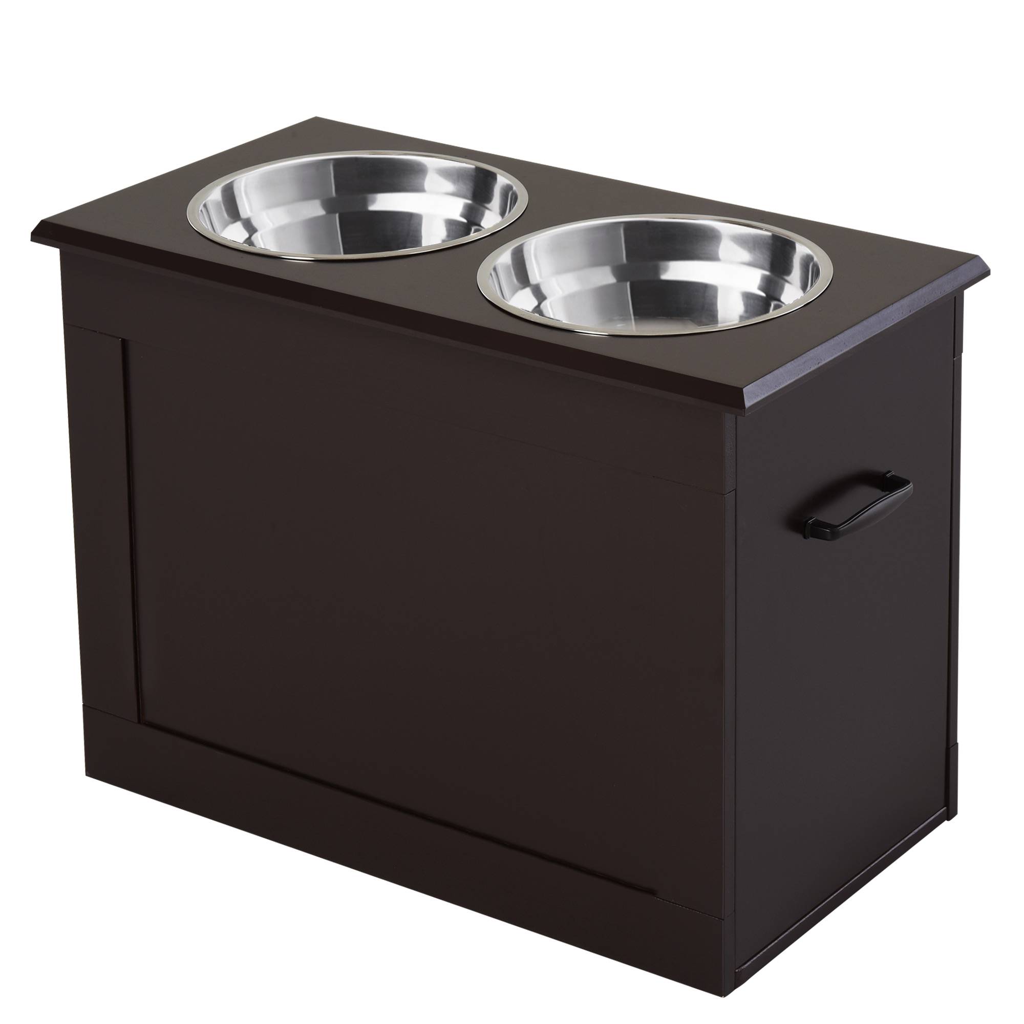 Gamelle surélevée pour grands chiens avec 2 gamelles de 2000 ml et rangement dissimulé, 60 x 30 x 41 cm, marron foncé - Image 2