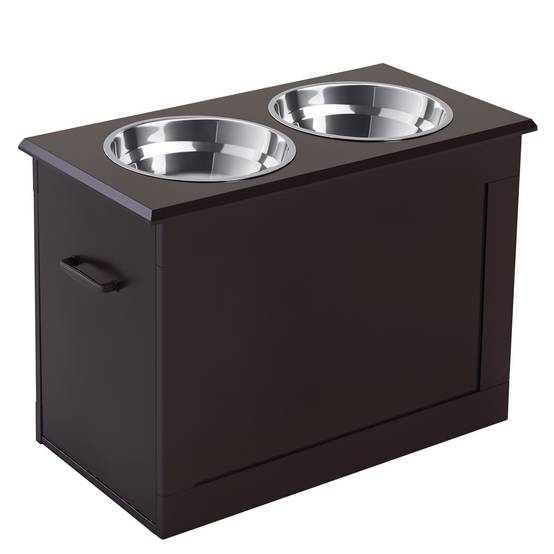 Gamelle surélevée pour grands chiens avec 2 gamelles de 2000 ml et rangement dissimulé, 60 x 30 x 41 cm, marron foncé - Image 1