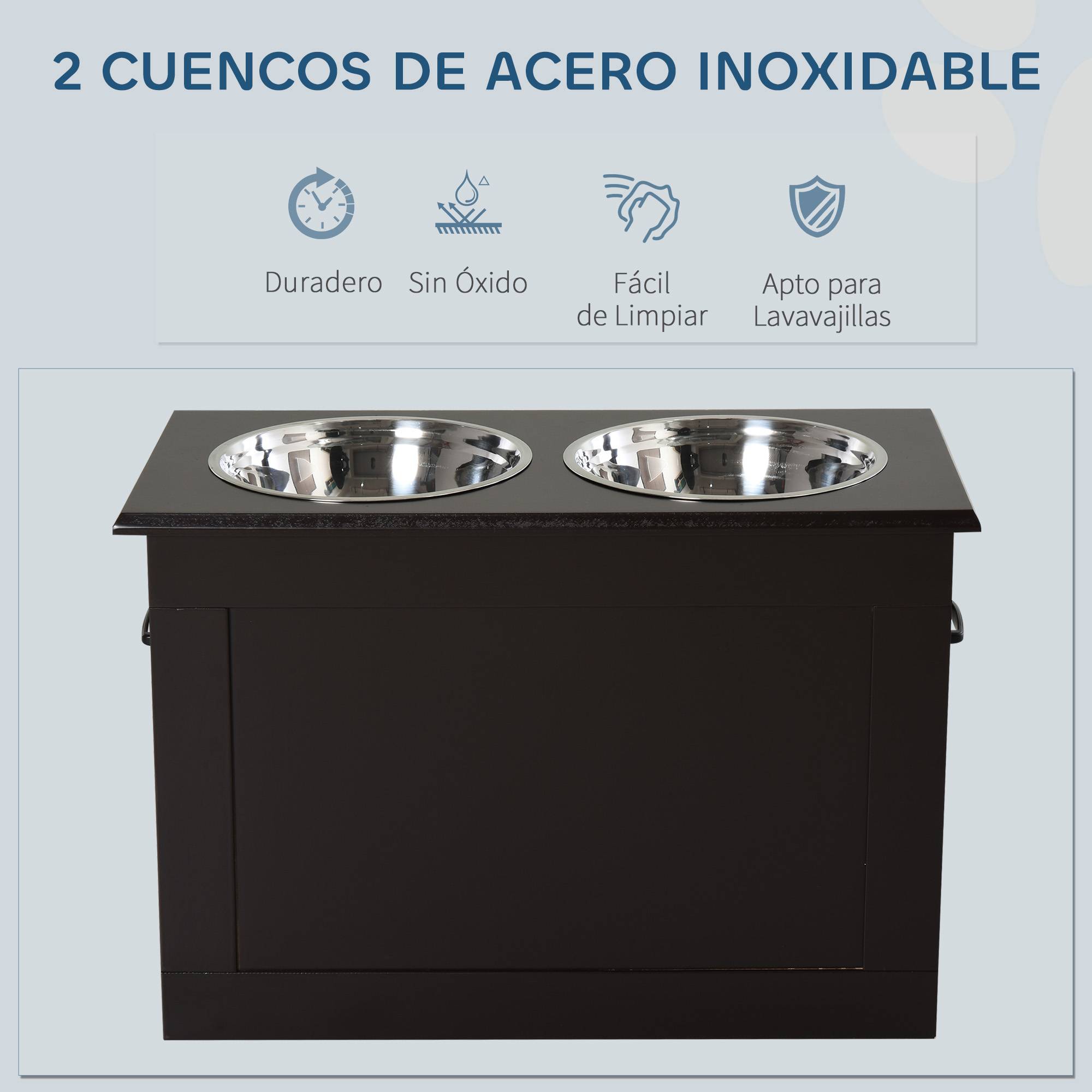 Gamelle surélevée pour grands chiens avec 2 gamelles de 2000 ml et rangement dissimulé, 60 x 30 x 41 cm, marron foncé - Image 7