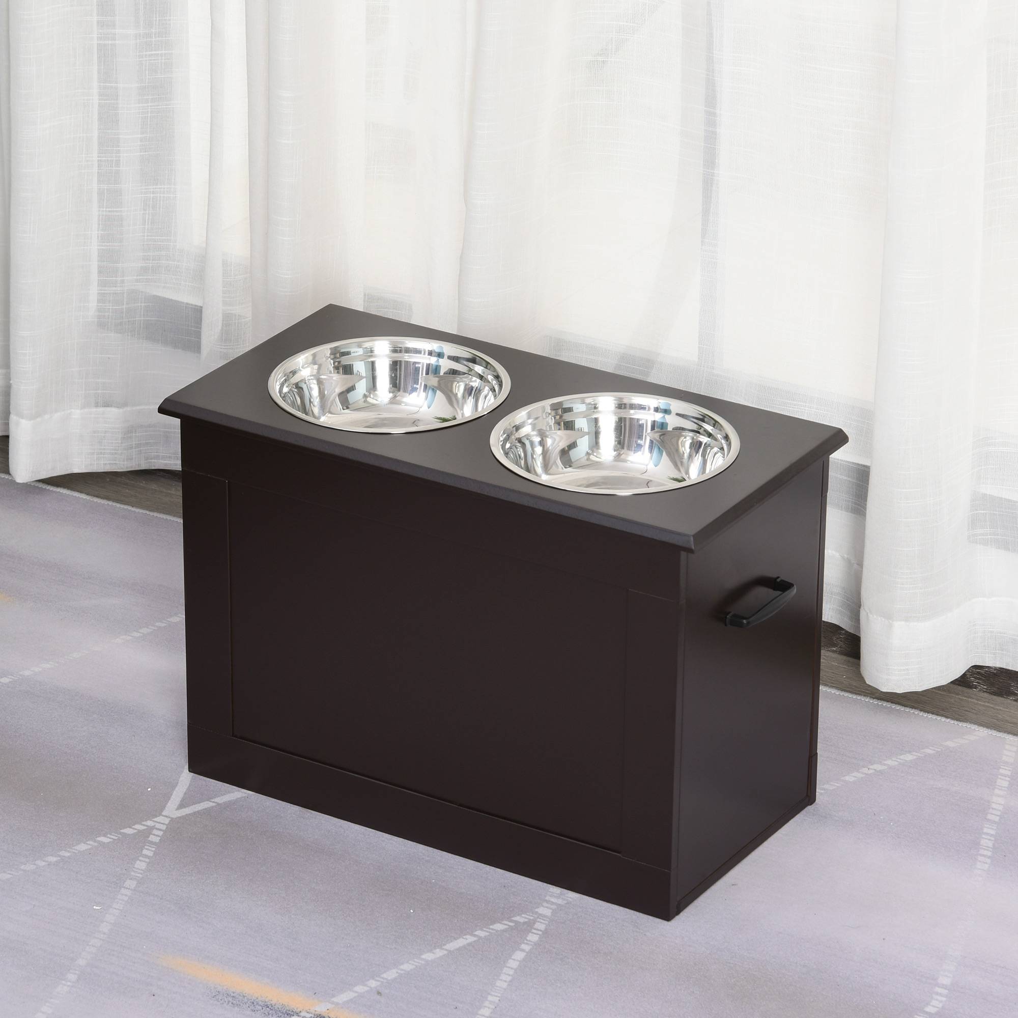 Gamelle surélevée pour grands chiens avec 2 gamelles de 2000 ml et rangement dissimulé, 60 x 30 x 41 cm, marron foncé - Image 4