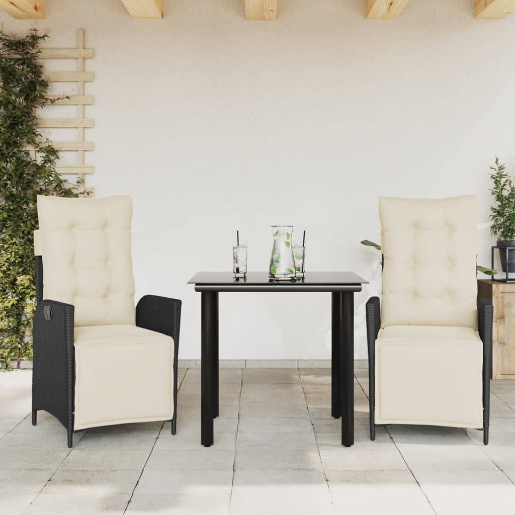 Ensemble repas jardin 2P résine tressée fauteuils relax pour terrasse balcon Noir– ComfortXL Outdoor Living - Image 1
