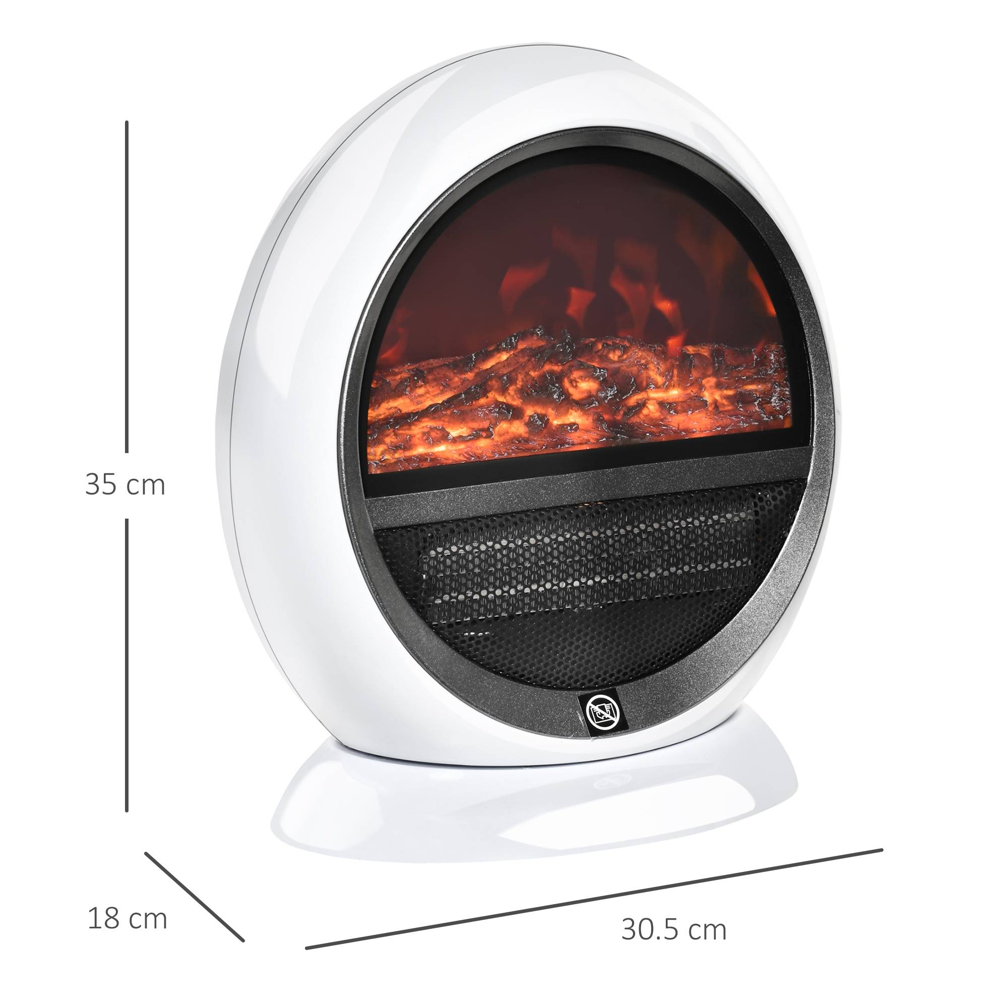Cheminée électrique portable 1500 W, effet flamme rotatif, protection surchauffe et anti-basculement, 10-15 m², 30,5 x 18 x 35 cm, blanche - Image 5