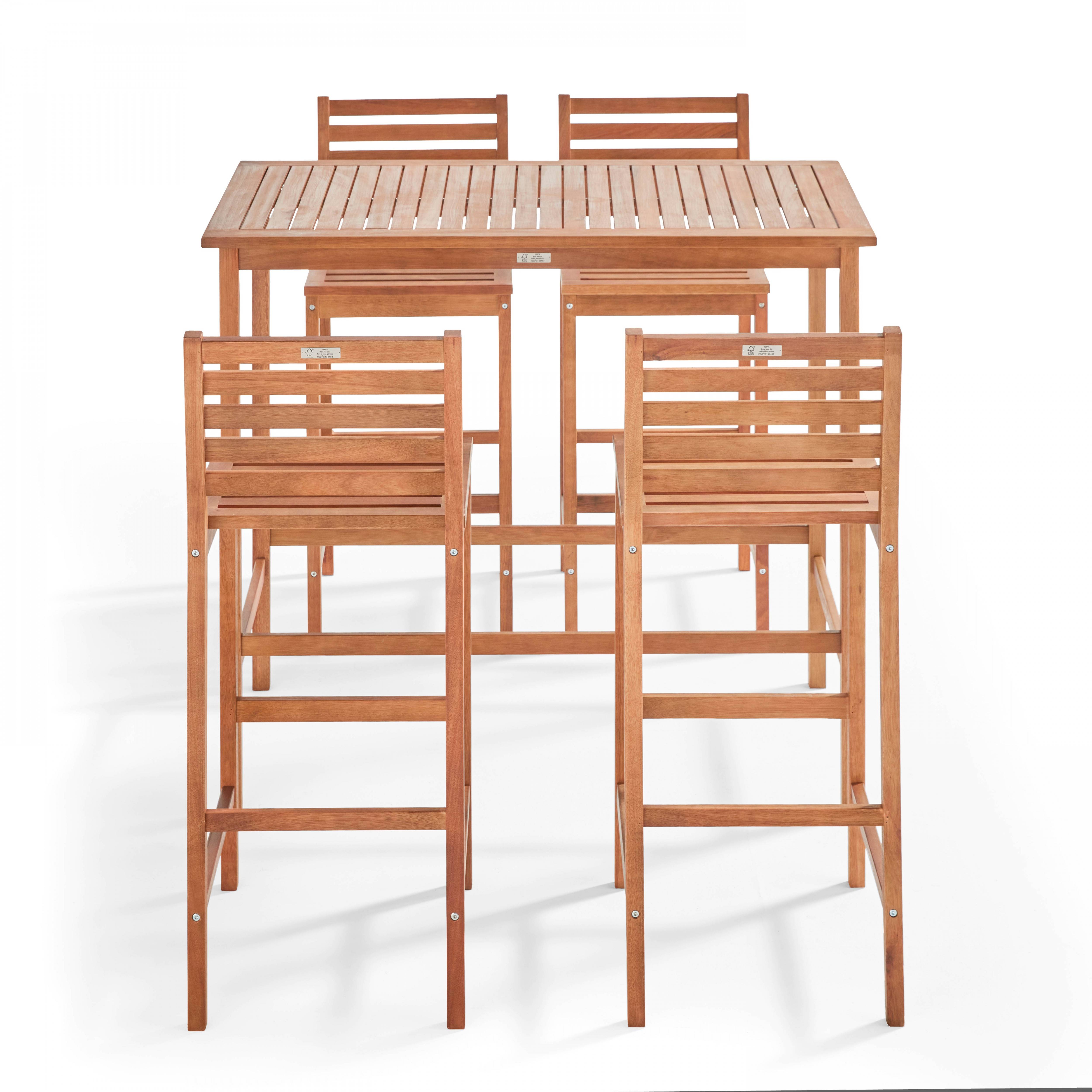 Oviala - Table de terrasse haute en bois et 4 tabourets Anglet - Oviala - Imagen 2