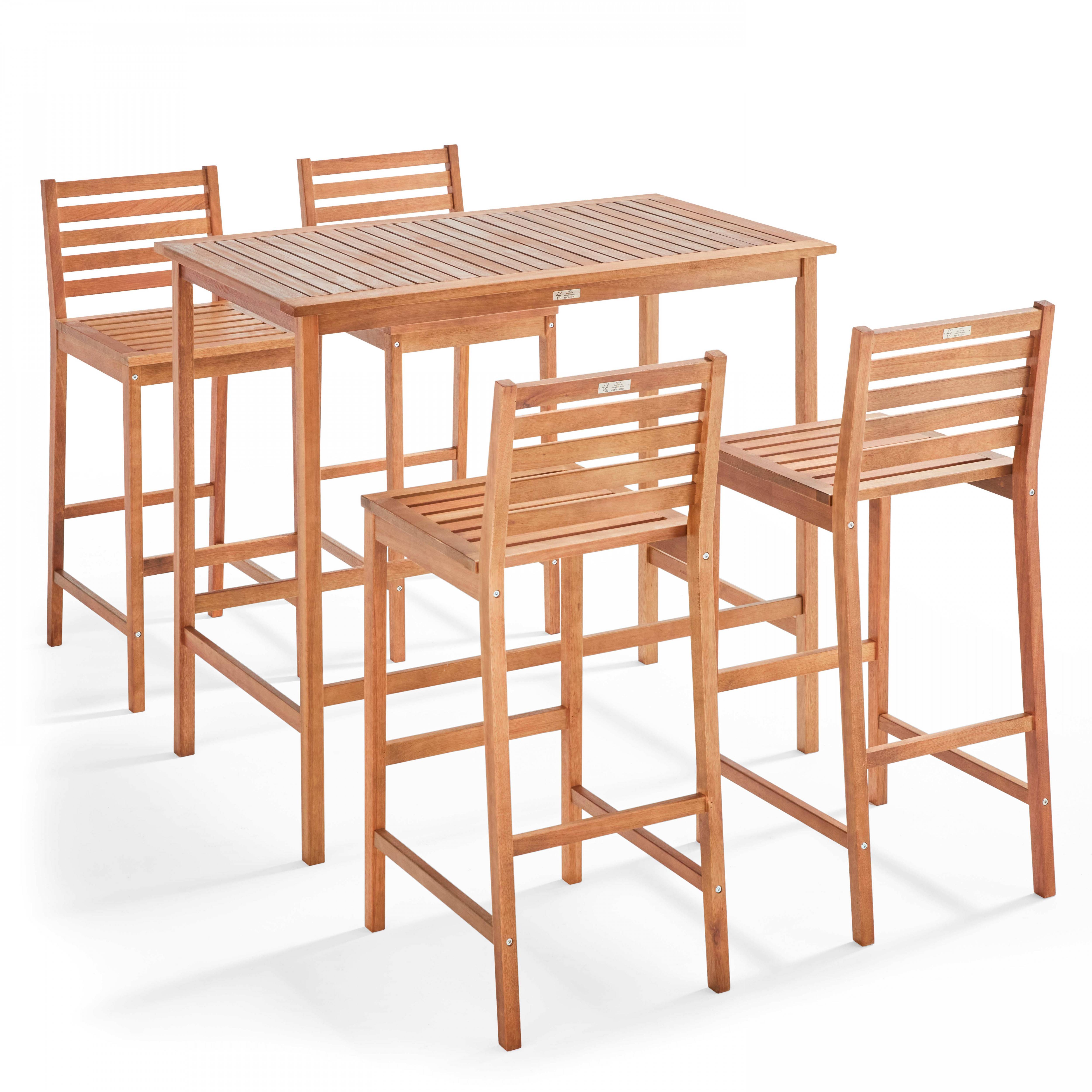 Oviala - Table de terrasse haute en bois et 4 tabourets Anglet - Oviala - Imagen 1